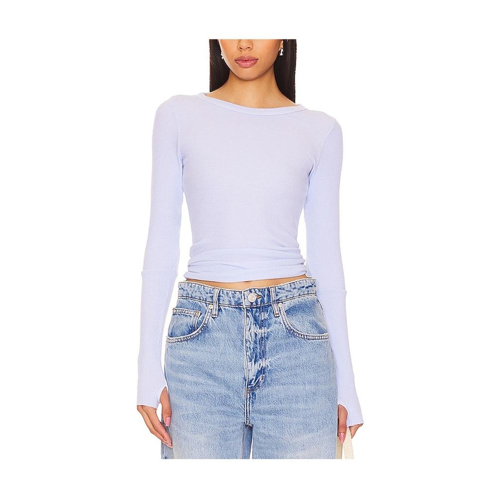 Enza Costa 'Cuffed' Purple Waffle Knit Crew Size M